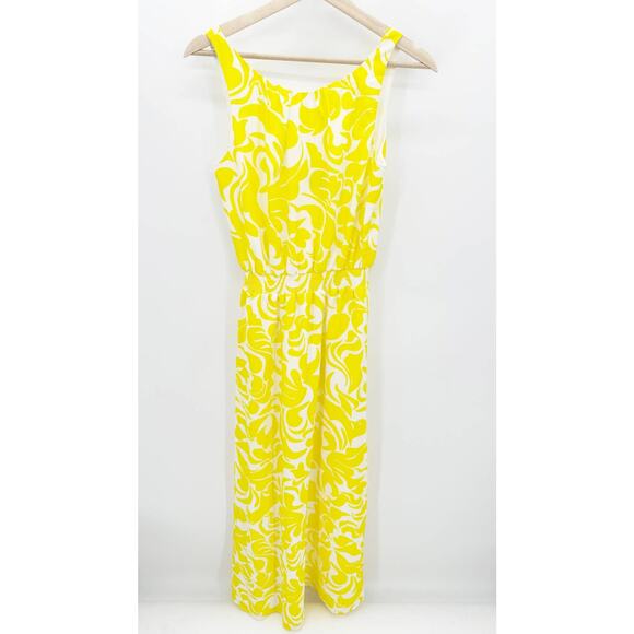 Ann Taylor Summer Scroll Print Yellow Sleeveless Maxi Dress Women's Size 2 - Picture 1 of 11